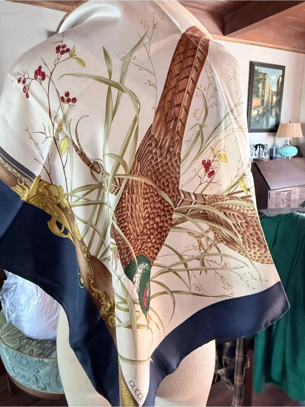 Gucci Pheasant Hunting Silk Scarf